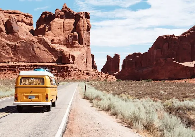 A van driving down the road