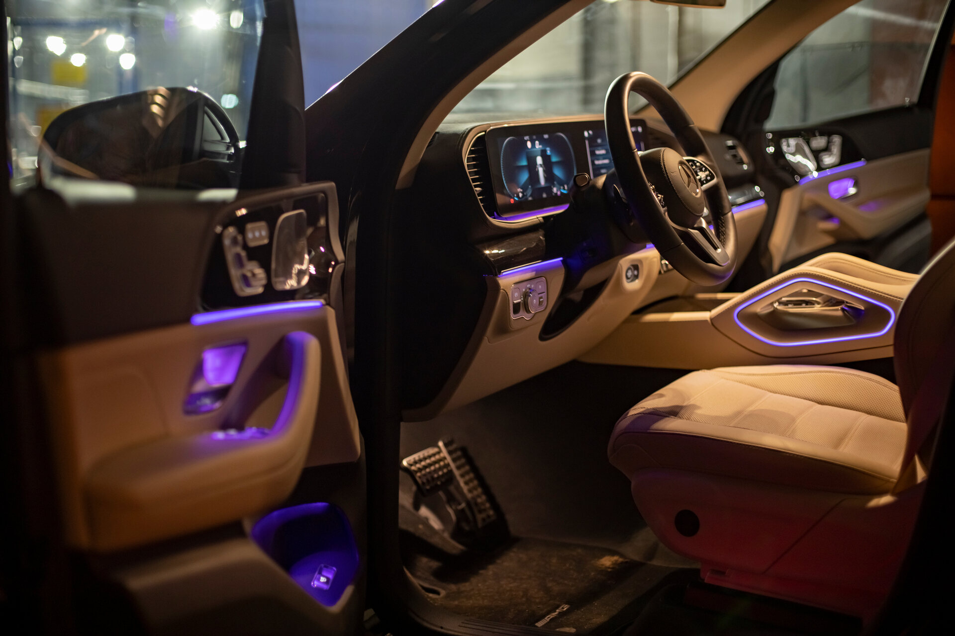 Car interior with LED lights
