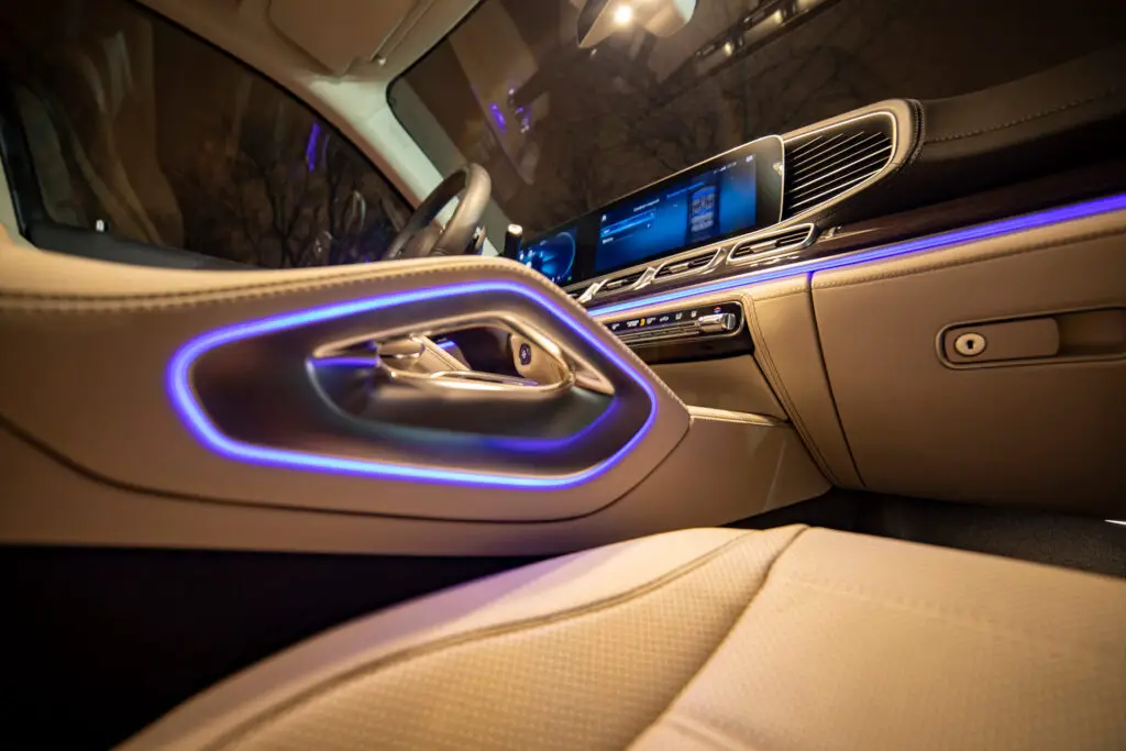 Modern car interior with LED lights