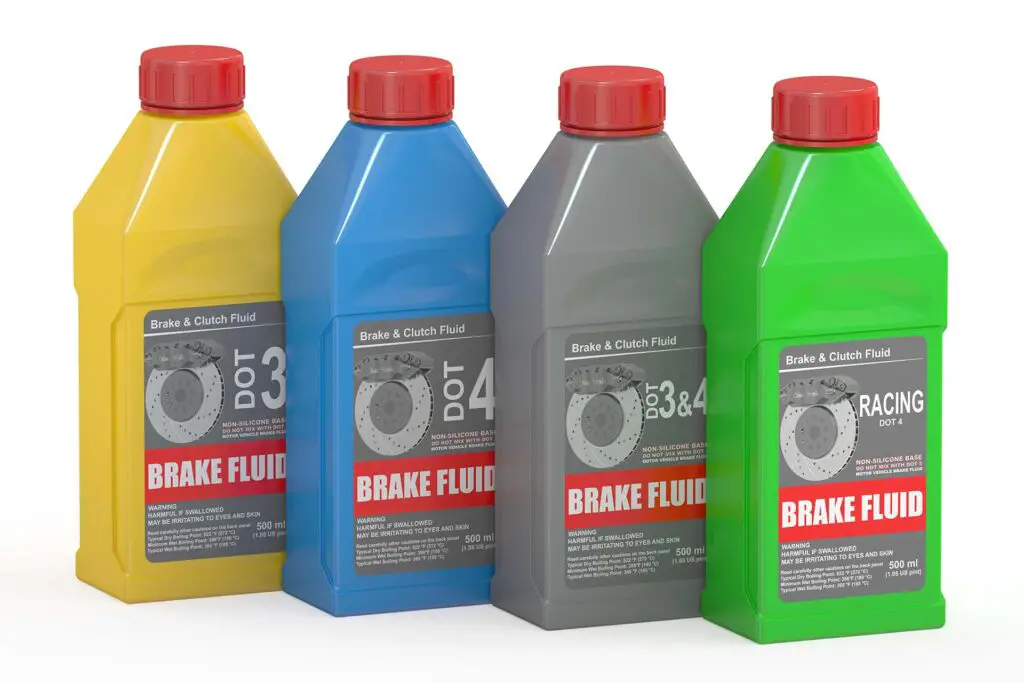Set of Brake Fluid Bottles, 3D rendering isolated on white background