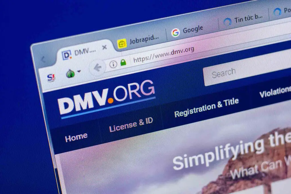 Homepage of DMV website on the display of PC,