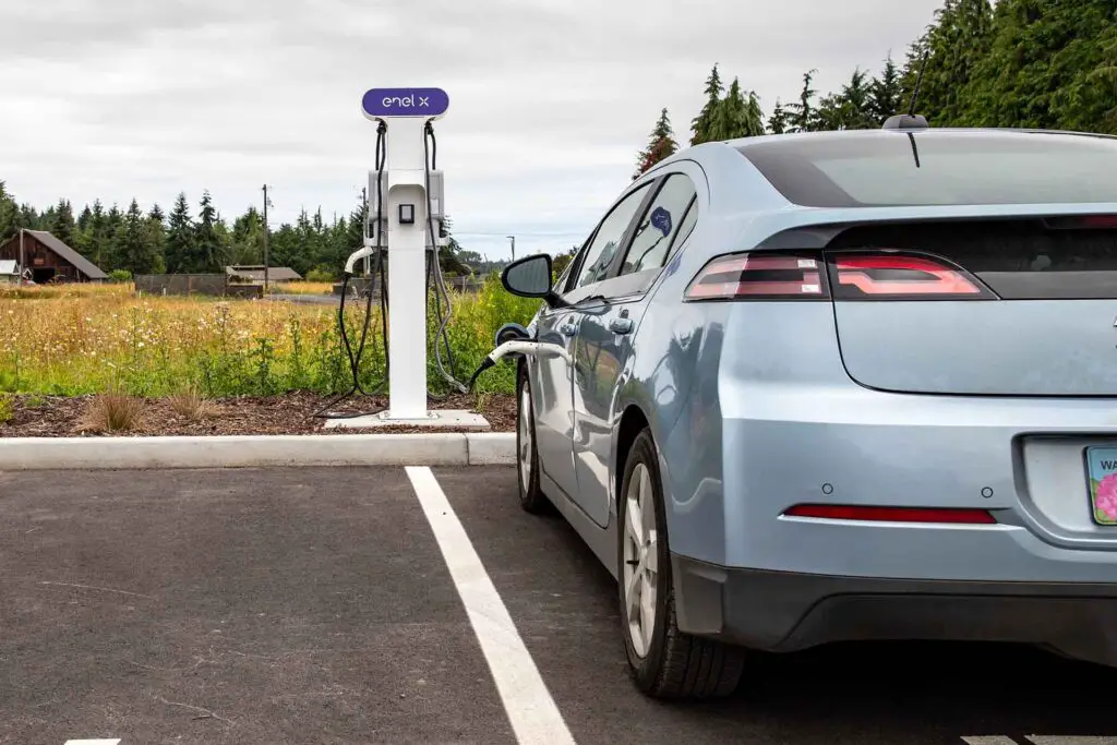 An electric car is charging