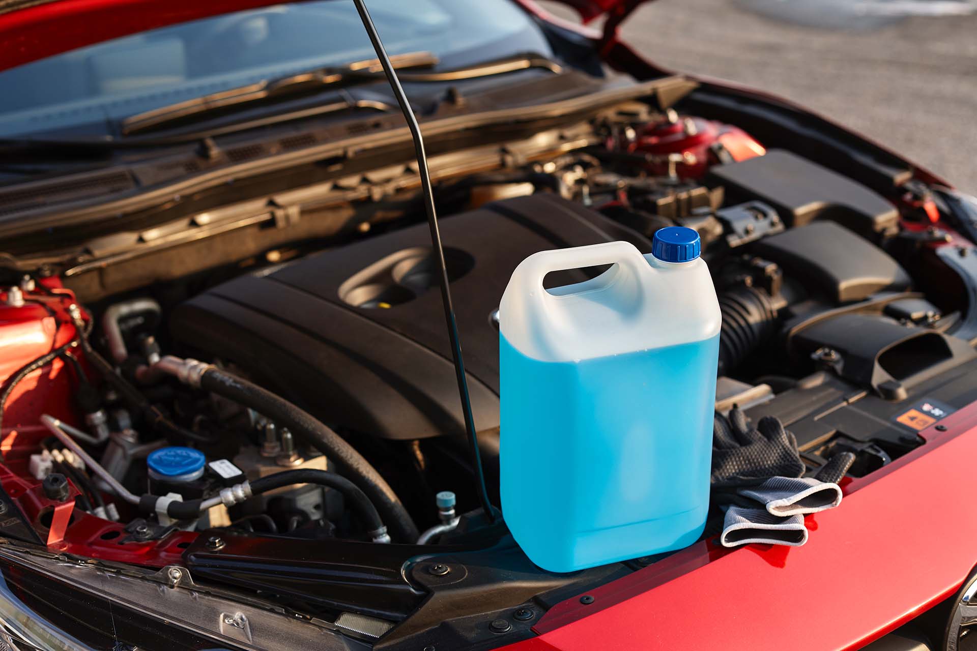 Antifreeze fluid standing on the engine