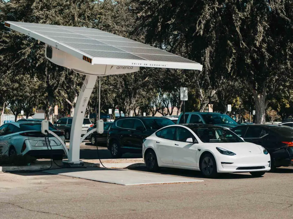 Electric cars charging at the station