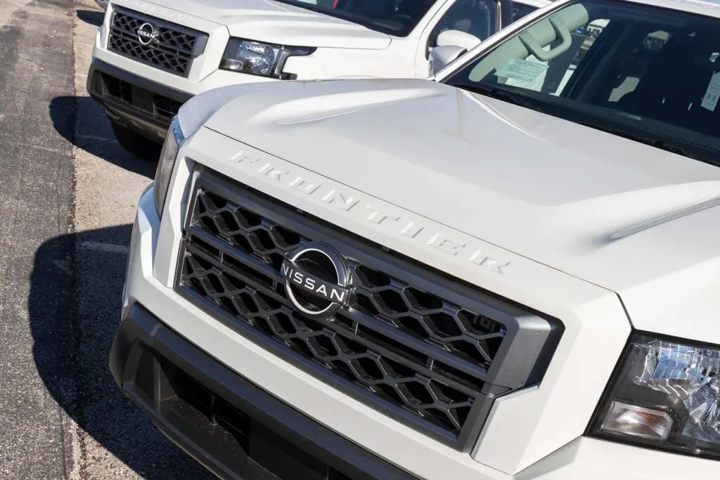 nissan Frontier pickup truck display. Nissan is part of the Renault Nissan Alliance.