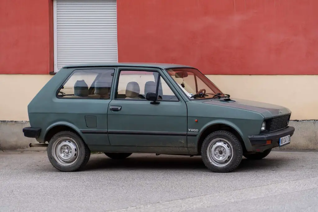 YUGO Koral (Zastava Koral, Yugo 45) in rare grey color is parked in Sremski Karlovci, Serbia, 21.04.2022