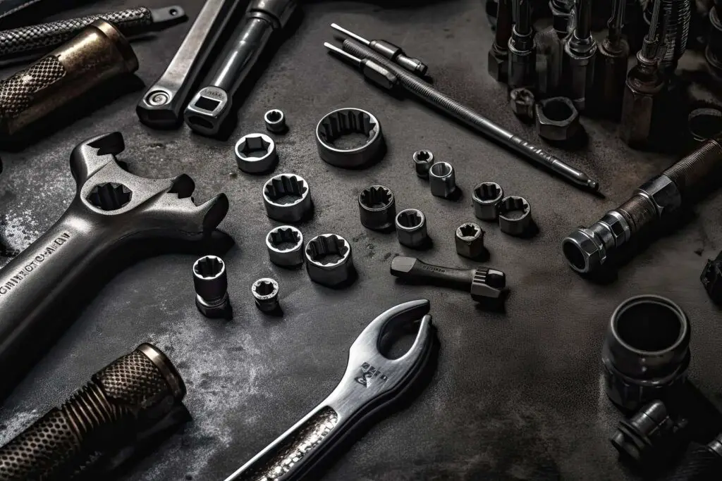 A set of tools on a black background