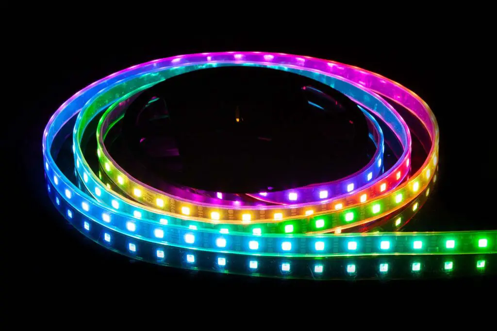 RGB LED strip on reel with black background