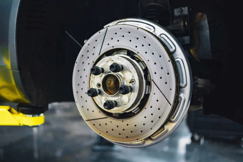 A disk brake on a car