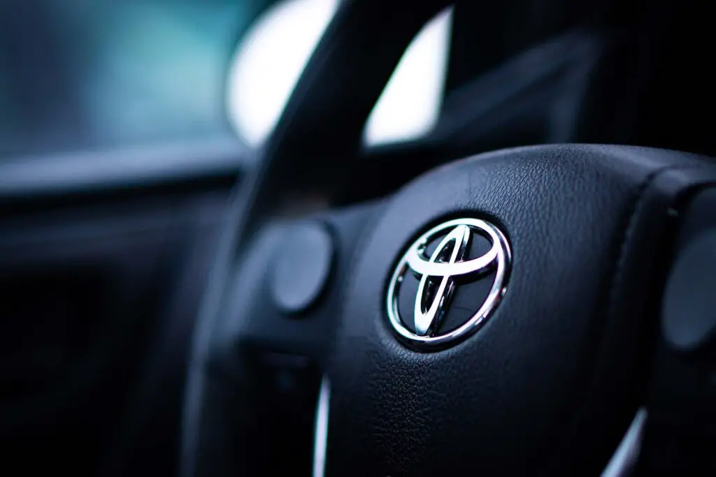 The steering wheel in a Toyota vehicle