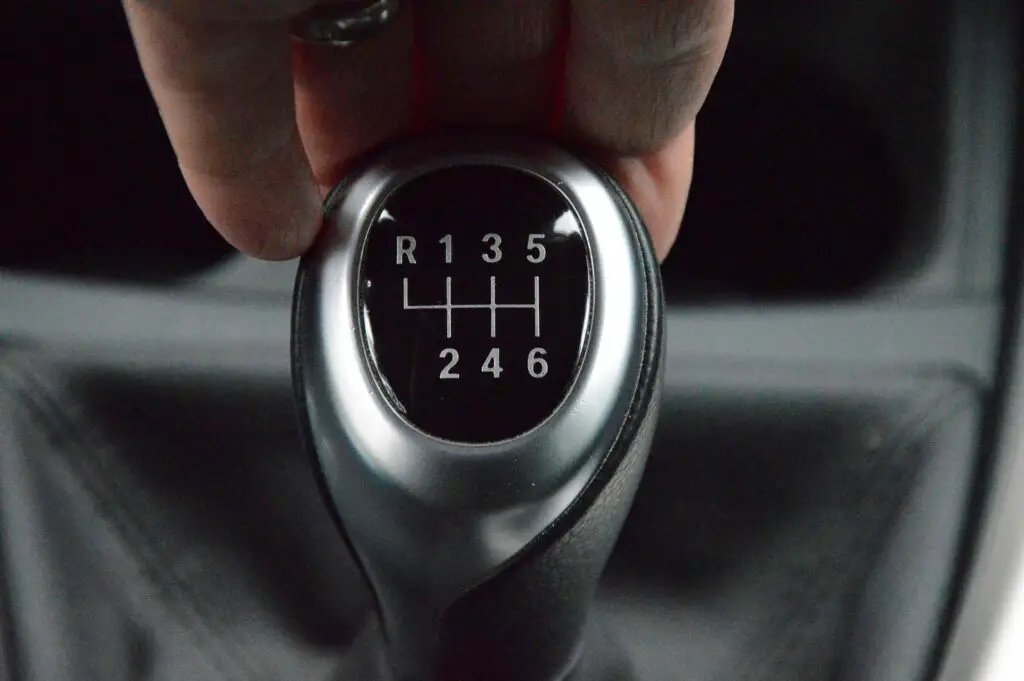 A close-up of a manual gear shift