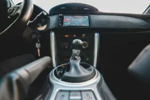 A gear stick inside a car