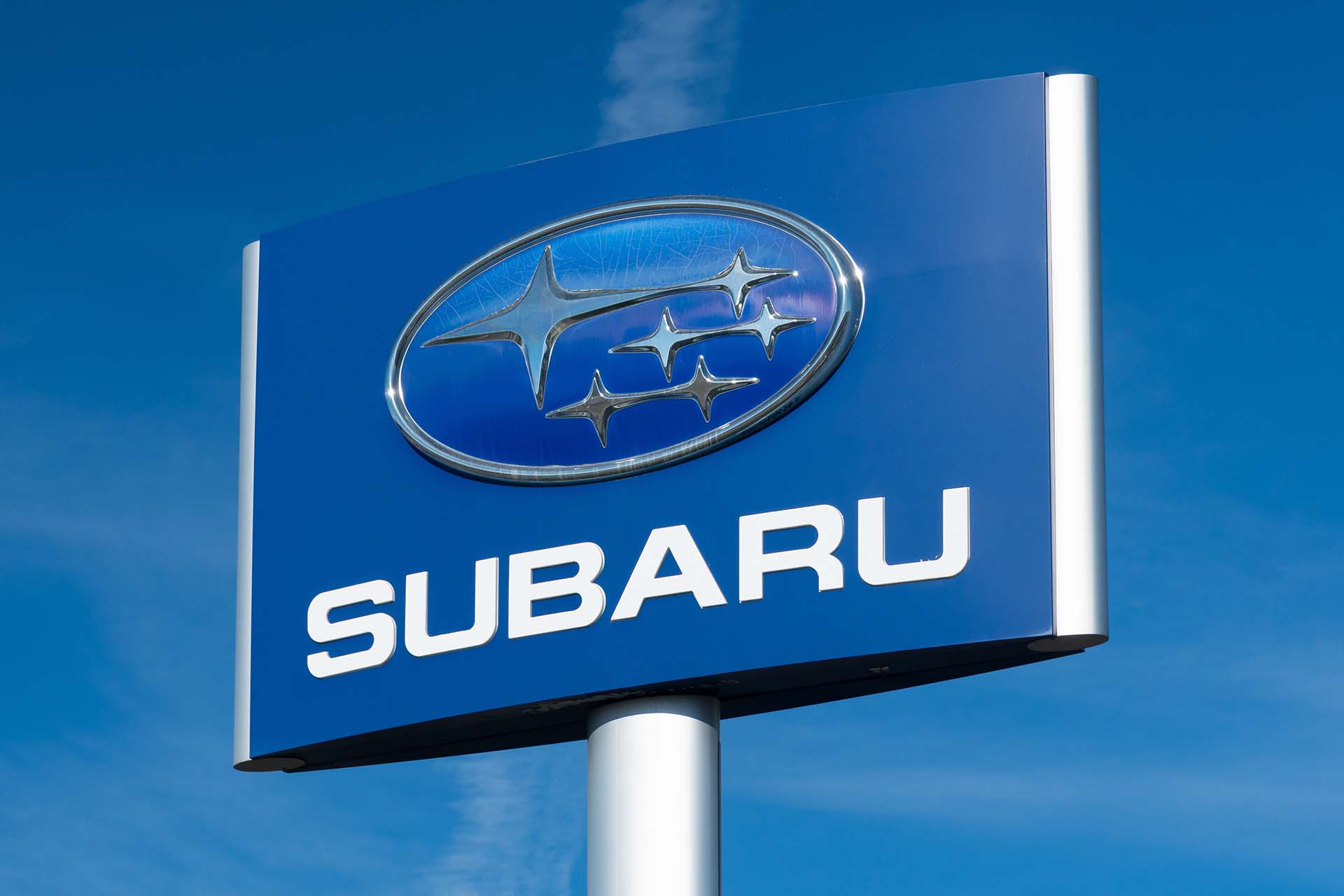 Subaru automobile dealership and trademark logo.