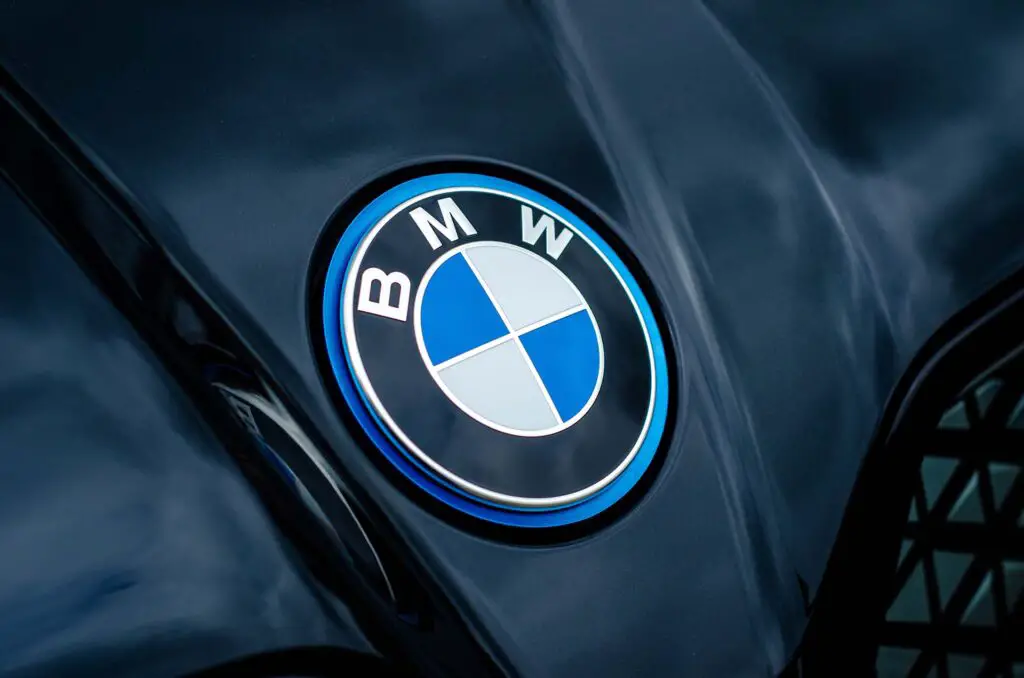 Soest, Germany - April 03, 2022: BMW electric logo on car