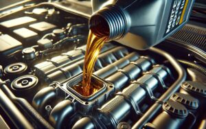 synthetic motor oil being poured into a car motor AI generated