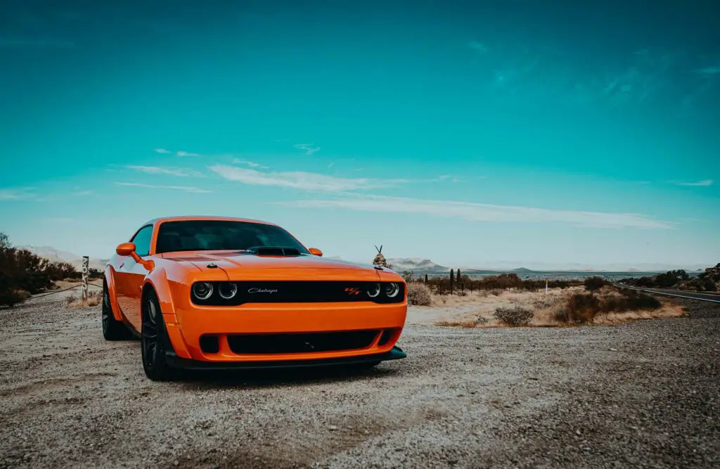 An orange Dodge Challenger