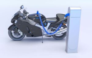 3D rendering of an electric motorbike charging