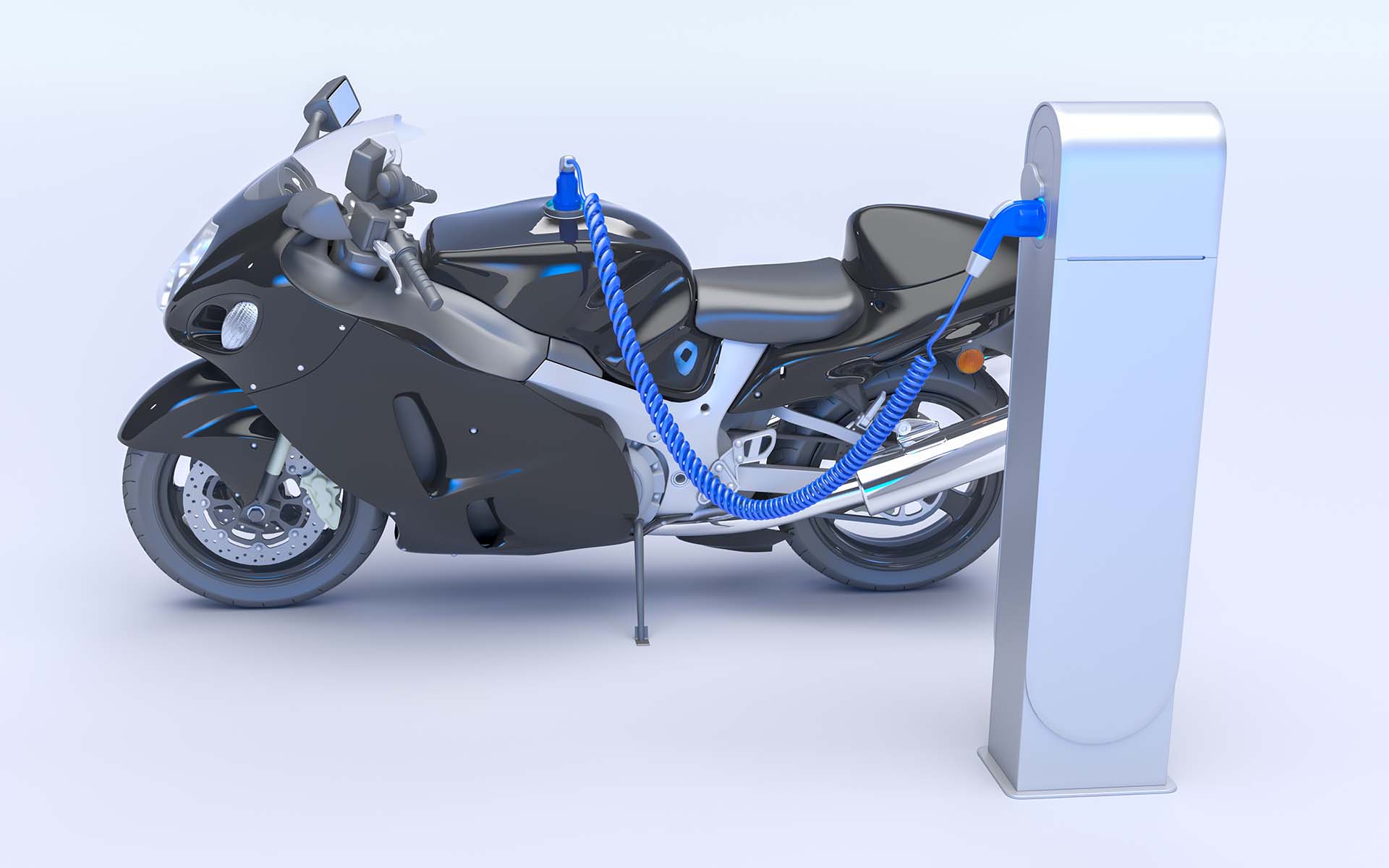 3D rendering of an electric motorbike charging