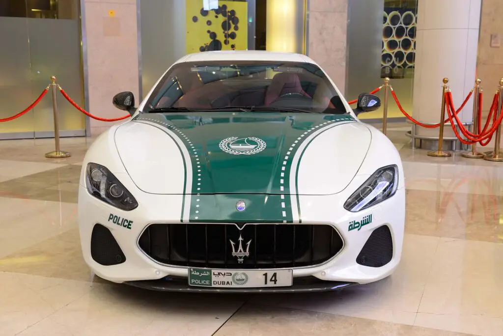 The Maserati GranTourismo car of Dubai Police is on Dubai Motor Show