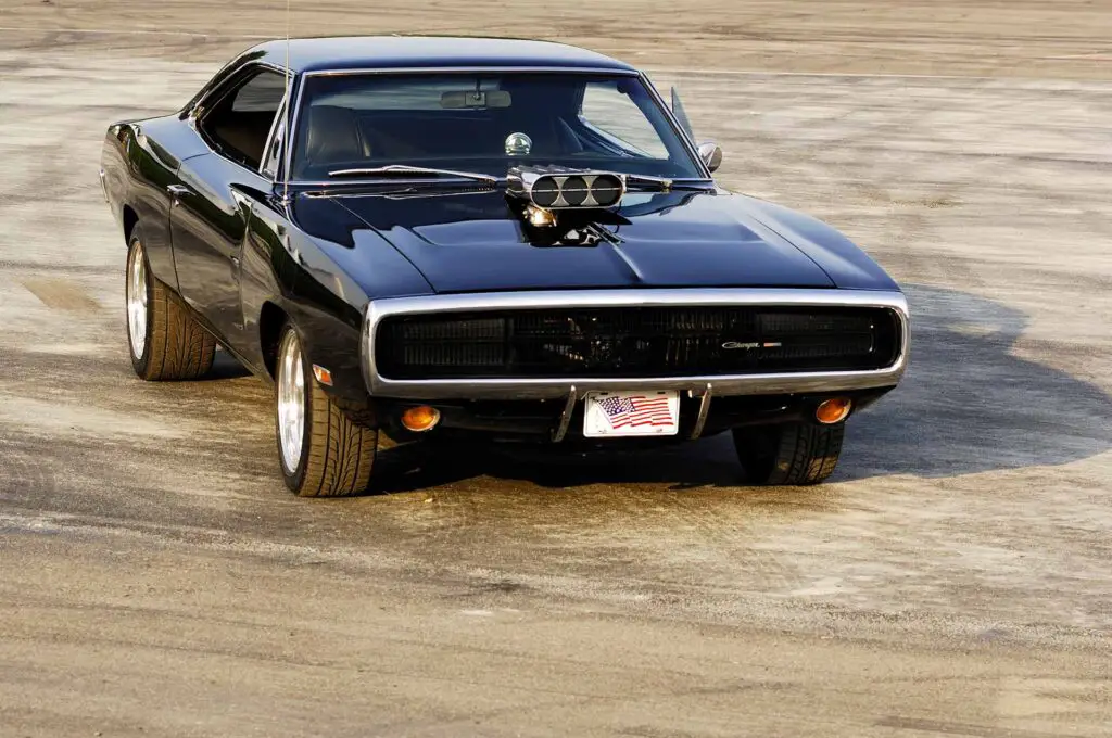 Detail of an  elaborate and restored 1970s American Dodge Charge