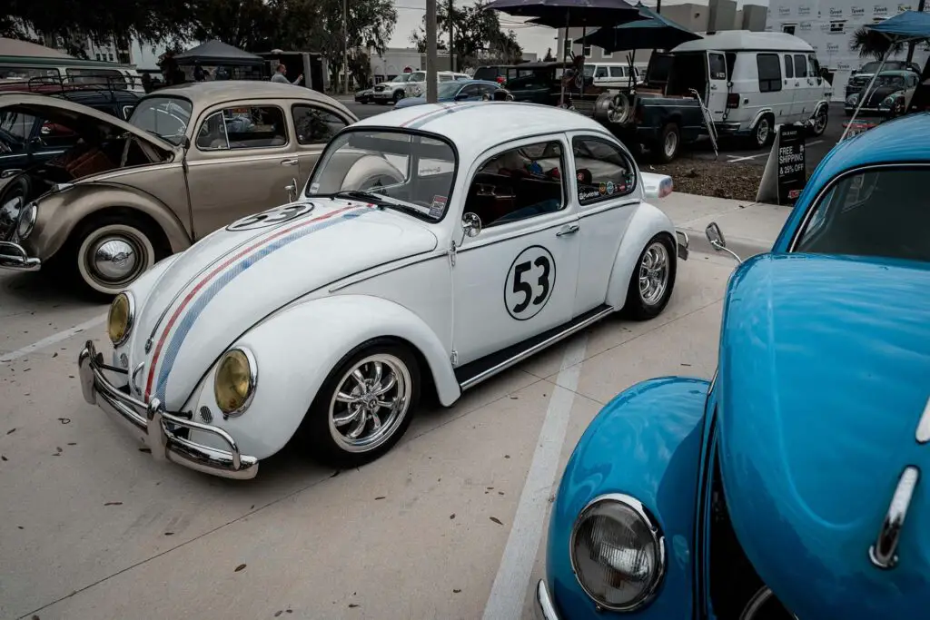 A Herbie Volkswagen Beetle on a car show 