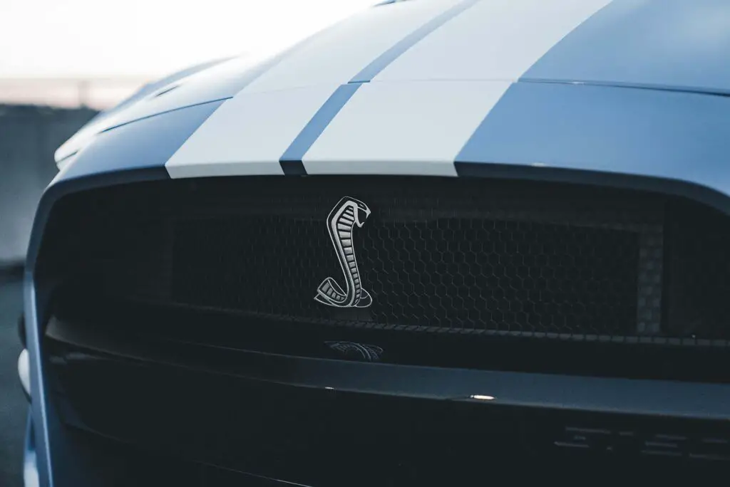  An emblem of Mustang Cobra on a car