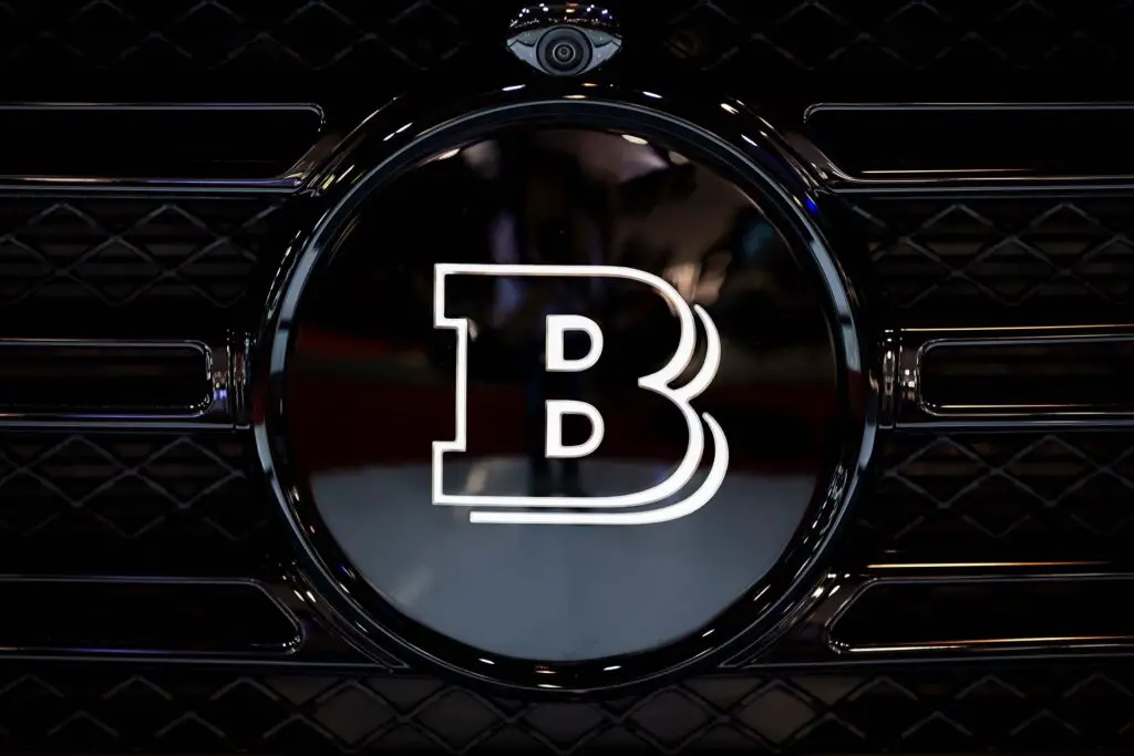  Close-up of Brabus logo is seen on a car at Sofia Motor Show.