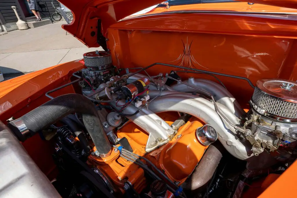 A car engine under a hood