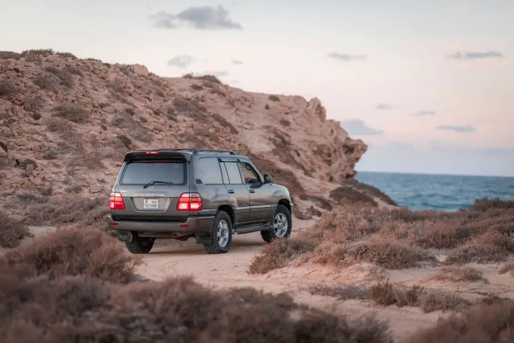 Toyota Land Cruiser on a mountain road 