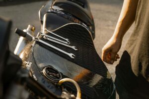 Variety of wrenches on a motorcycle seat