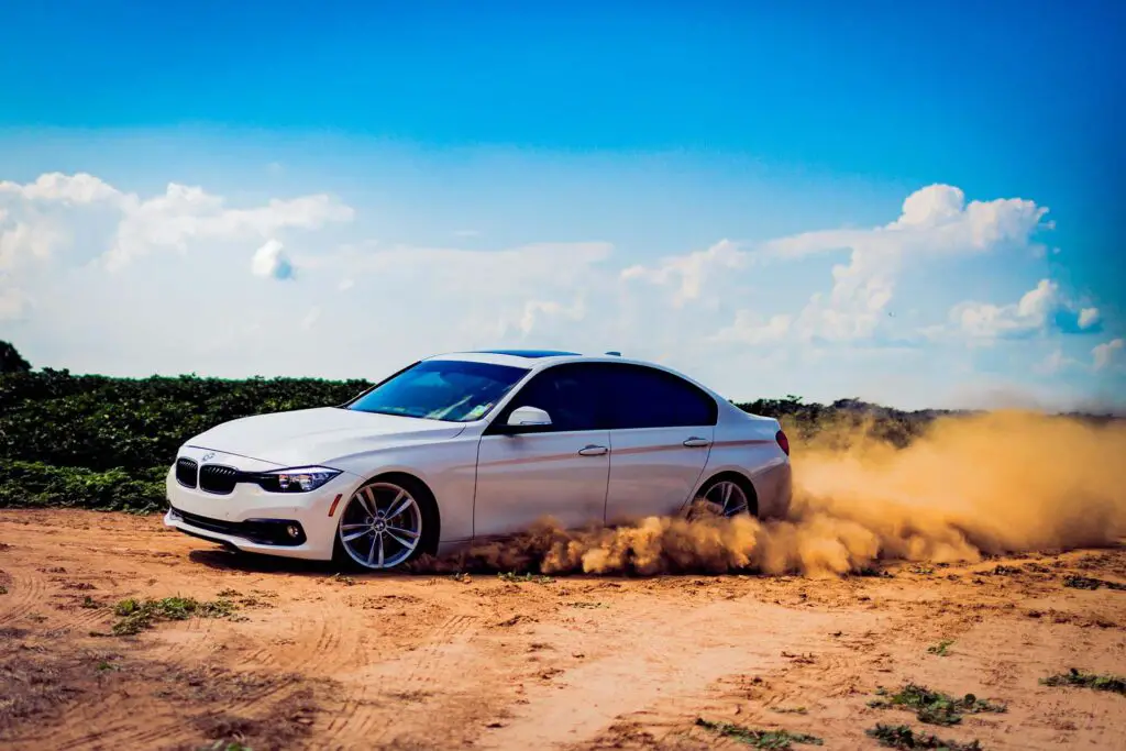 White BMW drifting