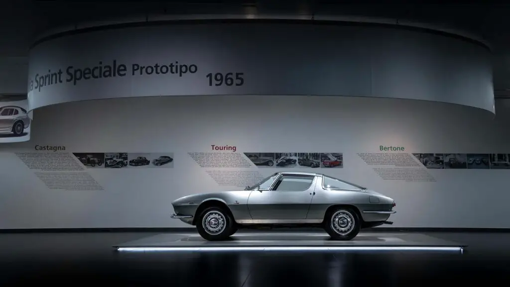 A classic car in a museum