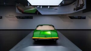 A green Alfa Romeo Carabo concept car