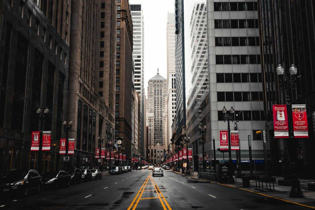 A street in Chicago with cars